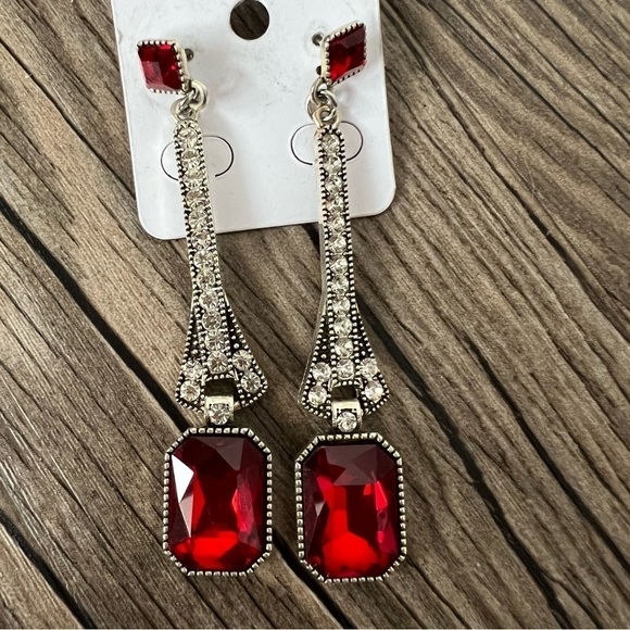 NWT Jules Ruby Gem Rhinestone Chandelier Earrings - Picture 2 of 3